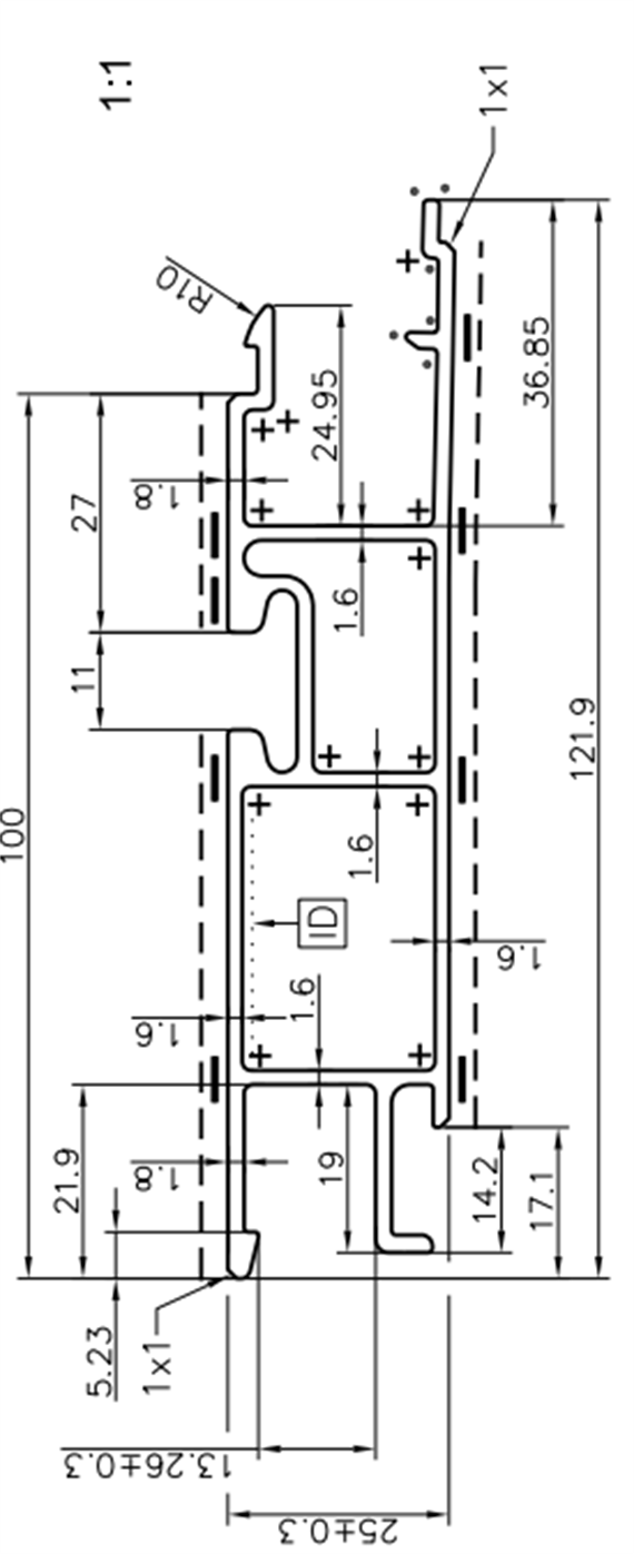 Bordwand mitte 25 x 100 elox L= 6300mm Airline