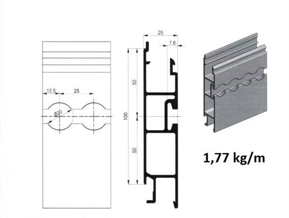 Bordwand mitte 25 x 100 elox L= 6300mm Airline