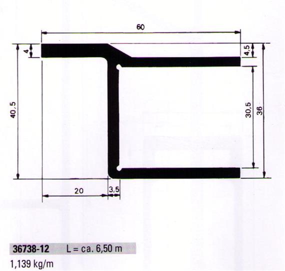 Einfassprofil 30.5 x 60 mit Rand elox. ( Rückladen ) L =6500mm